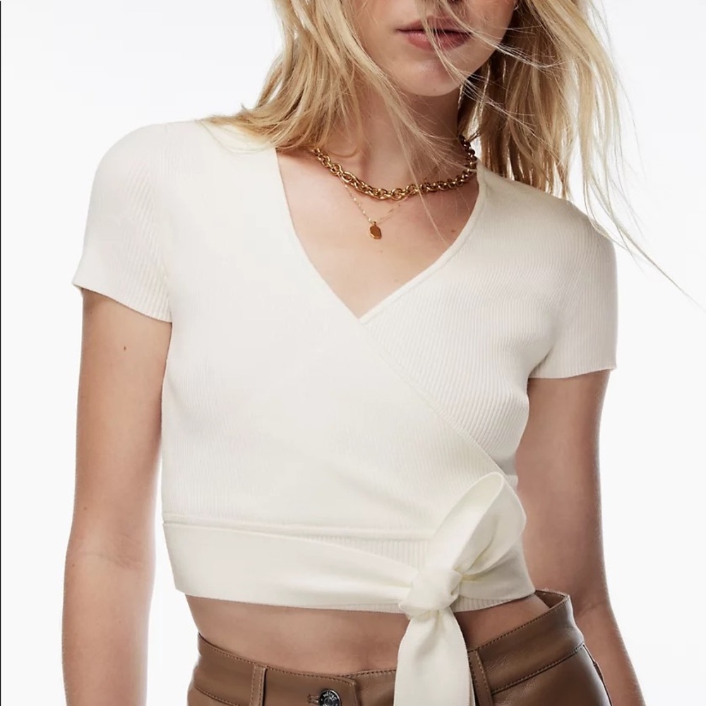 Aritzia Wilfred all tied up wrap sweater in light birch XS